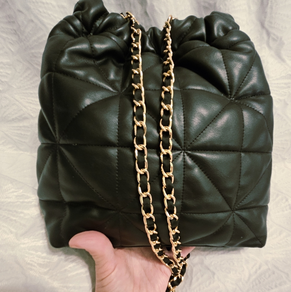 A New Day Black Quilted Vegan Leather Ruched Hobo Pouch Small Shoulder Bag
